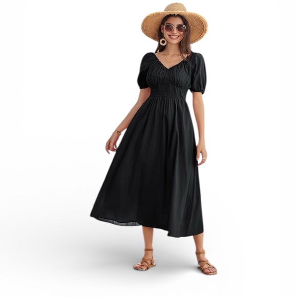 Black Women’s Grace Karin Puff Sleeve Cotton Sun Dress | size Large - Picture 2 of 5